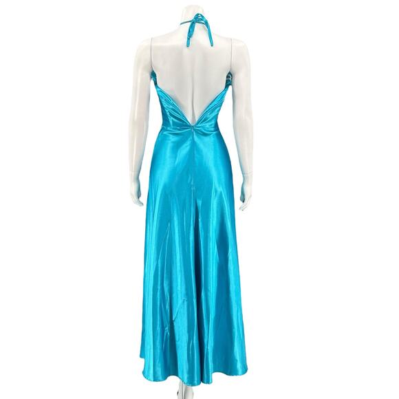 Vintage Jessica McClintock Gunne Sax Dress 5 6 Blue Halter Satin Maxi Y2K Formal - Picture 6 of 10